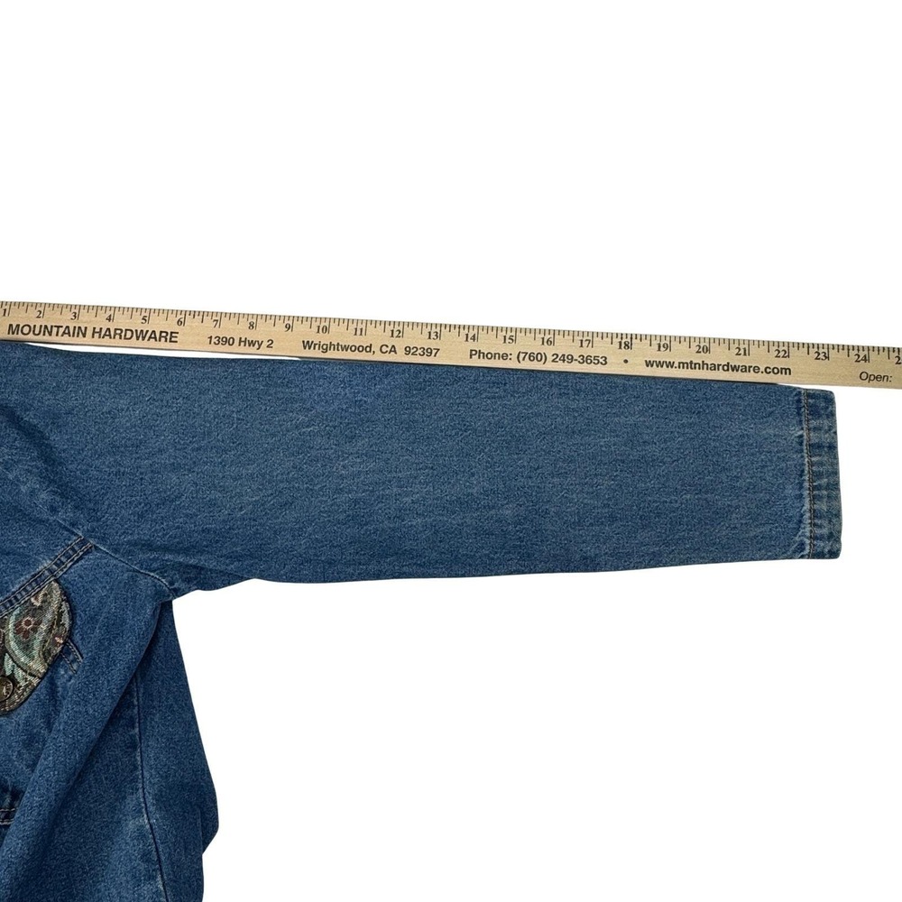 Vintage Paris Blues Denim‎ Maxi Dress Paisley Trim Western Button Front USA  7 - Picture 12 of 14